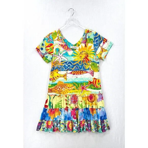 JAMS WORLD Hattie V Neck Dress Medium Creatures of the Sea Hawaiian Fish Vintage - Picture 1 of 12